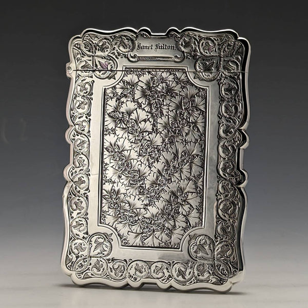 1878 British antique sterling silver card case 61g Frederick Marson